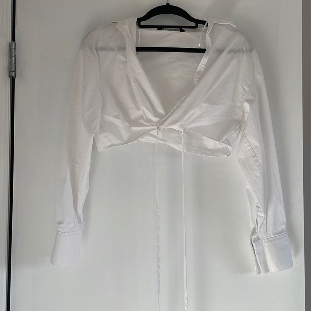 Zara collared tie up crop top